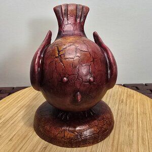 Red Folk Art Crackle Finish Resin Bird Figurine Height 7” retro Vintage Large